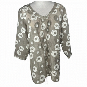 𝅺Simon Chang tunic dress v-neck 3/4 sleeves appliqué embroidery khaki size 14